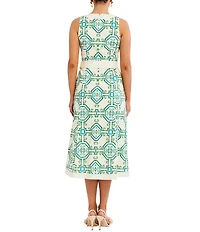 Mestiza New York Louisa Printed Poplin Crew Neck Sleeveless Belted Midi Dress