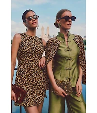 Mestiza New York Loverde Leopard Print Crew Neck Sleeveless Mini Dress