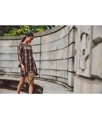 Mestiza New York Lucrezia Embroidered Linen Blend Round Keyhole Neck Long Bell Sleeve Dress