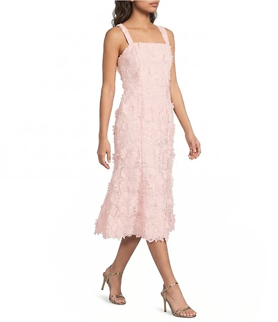 Mestiza New York Manila 3D Floral Lace Square Scalloped Neckline Sleeveless Midi Dress