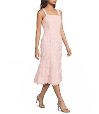 Mestiza New York Manila 3D Floral Lace Square Scalloped Neckline Sleeveless Midi Dress