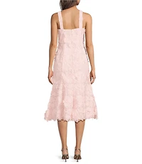 Mestiza New York Manila 3D Floral Lace Square Scalloped Neckline Sleeveless Midi Dress