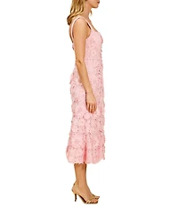 Mestiza New York Manila 3D Floral Lace Square Scalloped Neckline Sleeveless Midi Dress