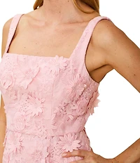 Mestiza New York Manila 3D Floral Lace Square Scalloped Neckline Sleeveless Midi Dress