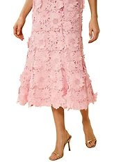 Mestiza New York Manila 3D Floral Lace Square Scalloped Neckline Sleeveless Midi Dress