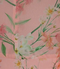 Mestiza New York Ophelia Twill Floral Print Crew Twisted Keyhole Neckline Long Balloon Sleeves A-Line Ruffle Midi Dress