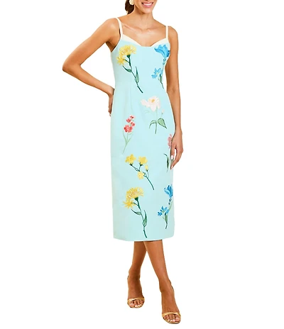 Mestiza New York Pacifica Floral Embroidered Scoop Neck Sleeveless Midi Dress