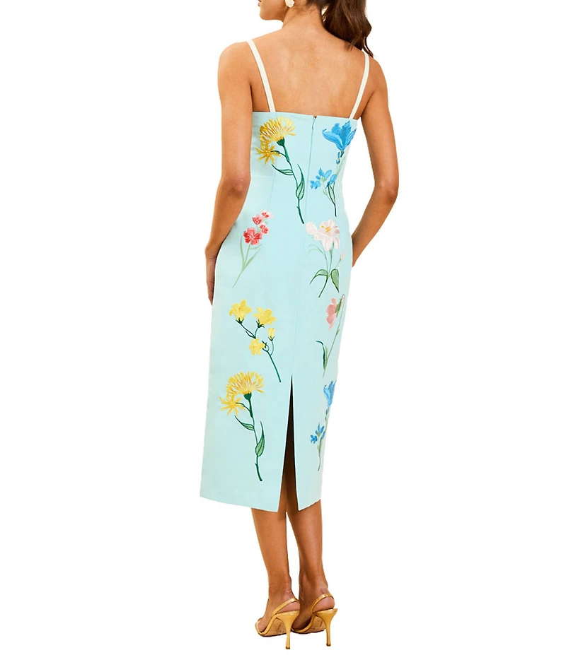 Mestiza New York Pacifica Floral Embroidered Scoop Neck Sleeveless Midi Dress