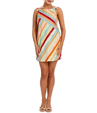 Mestiza New York Payton Stripe Poplin Boat Neck Sleeveless Bow Shoulder Mini Dress