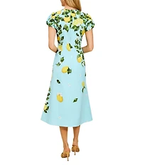 Mestiza New York Perla Sorrento Citrus Print Crew Neck Short Puff Sleeve Fit-And-Flare Midi Dress