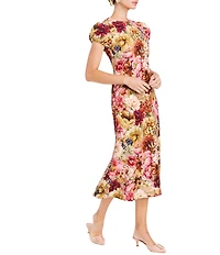 Mestiza New York Perla Stretch Crepe Floral Print Round Neck Short Sleeve Midi Dress
