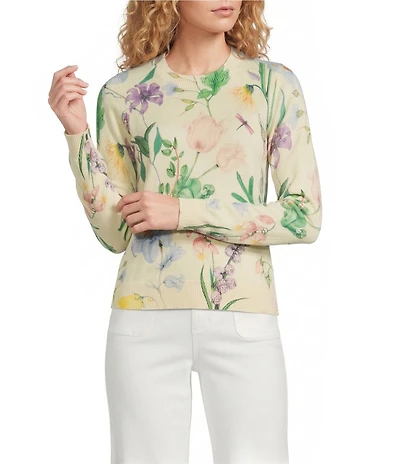 Mestiza New York Phoebe Floral Print Crew Neck Long Ribbed Sleeve Sweater