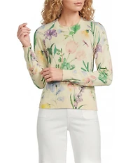 Mestiza New York Phoebe Floral Print Crew Neck Long Ribbed Sleeve Sweater