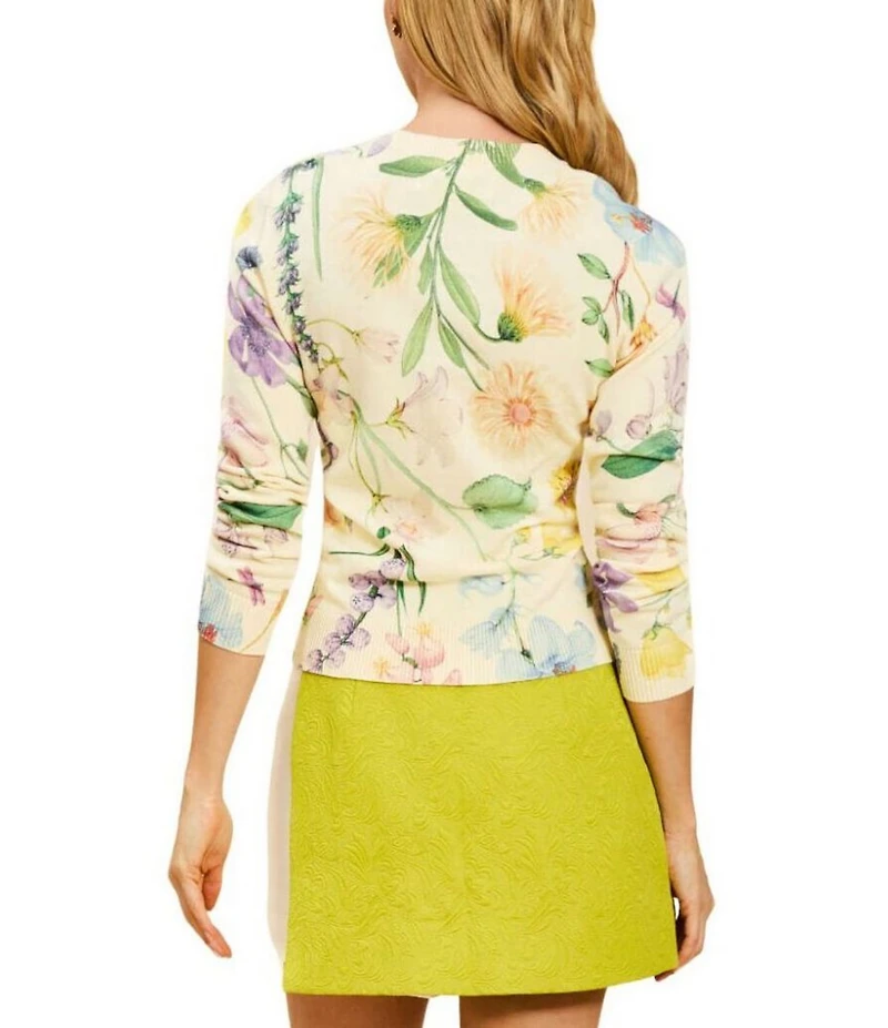 Mestiza New York Phoebe Floral Print Crew Neck Long Ribbed Sleeve Sweater