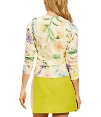 Mestiza New York Phoebe Floral Print Crew Neck Long Ribbed Sleeve Sweater