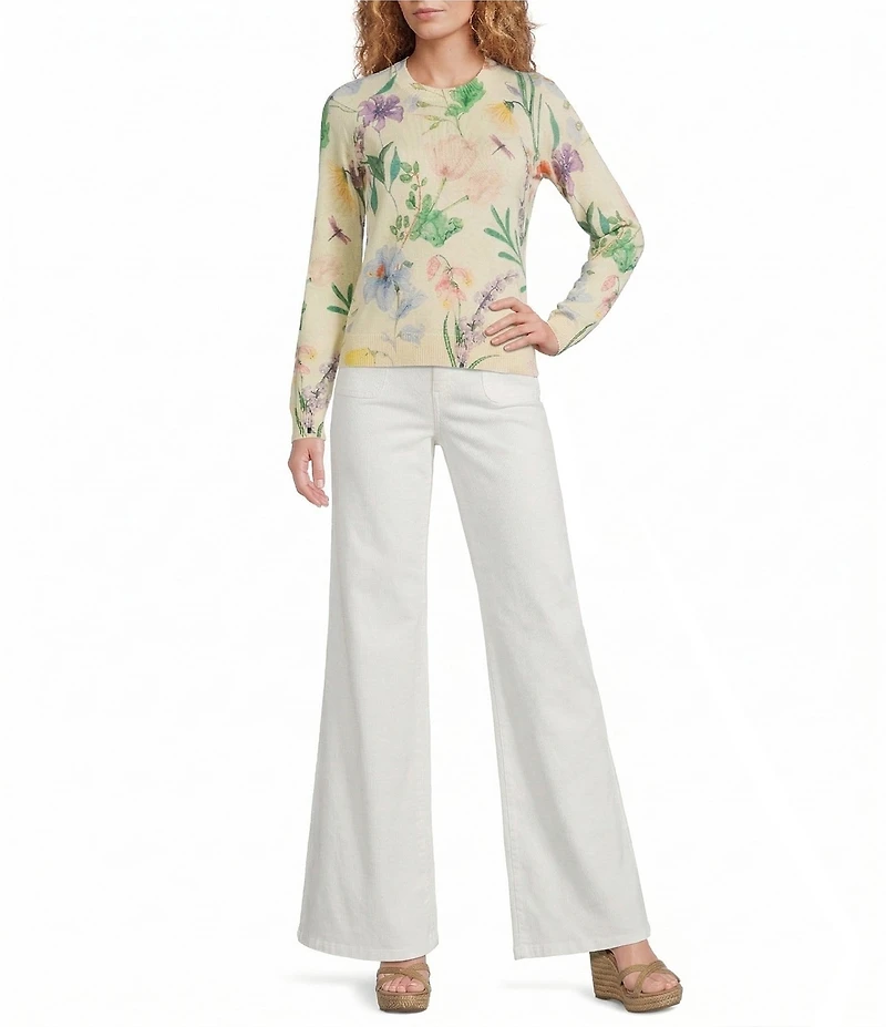 Mestiza New York Phoebe Floral Print Crew Neck Long Ribbed Sleeve Sweater