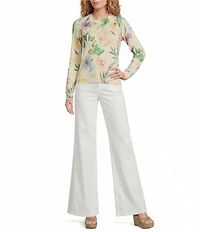 Mestiza New York Phoebe Floral Print Crew Neck Long Ribbed Sleeve Sweater