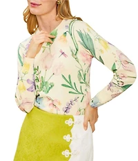 Mestiza New York Phoebe Floral Print Crew Neck Long Ribbed Sleeve Sweater
