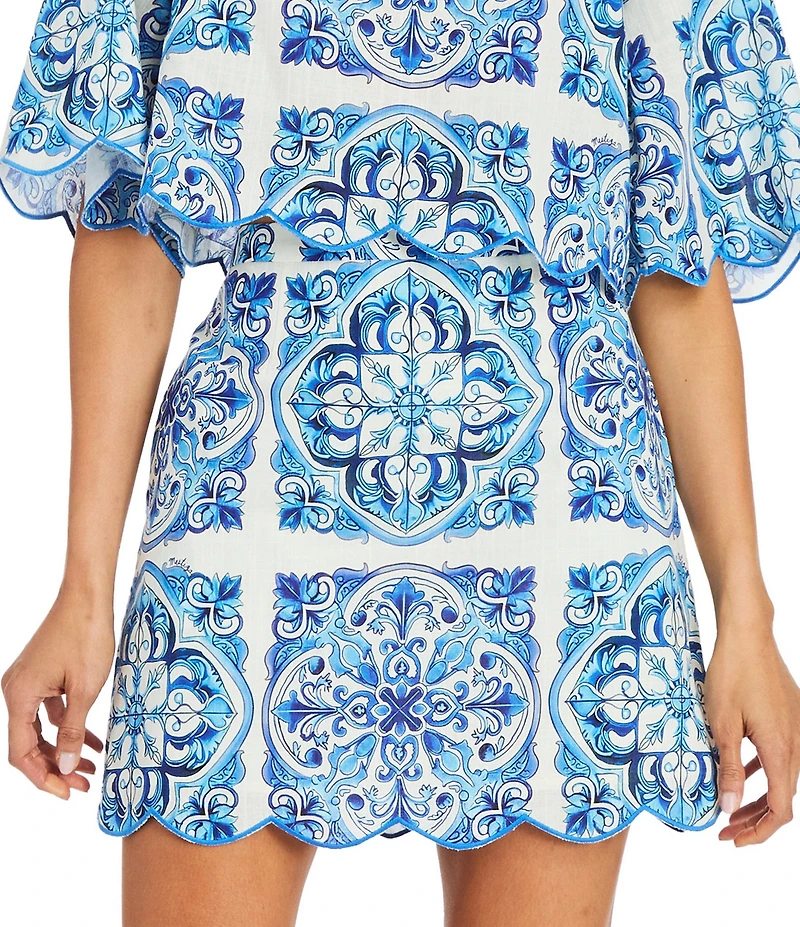 Mestiza New York Pilar Printed A-Line Scallop Coordinating Mini Skirt