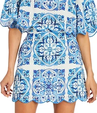Mestiza New York Pilar Printed A-Line Scallop Coordinating Mini Skirt