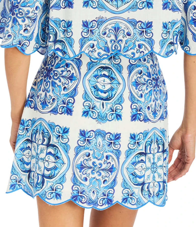 Mestiza New York Pilar Printed A-Line Scallop Coordinating Mini Skirt