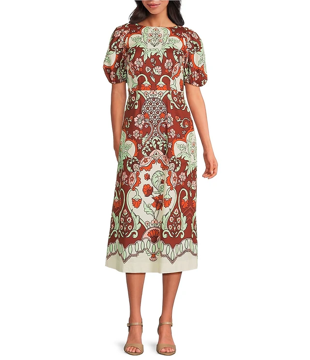 midi dillard's dresses new arrivals Multicolor Floral Midi Dress with Ruffle Detailing