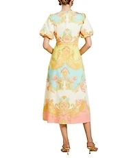 Mestiza New York Pippa Venetian Paisley Boat Neck Short Balloon Sleeve Midi Dress