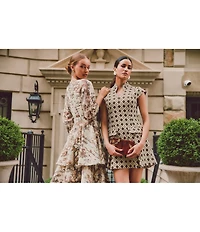 Mestiza New York Rhonda Toile Print Organza Round Neck Elbow Sleeve Tiered Ruffle Midi Dress