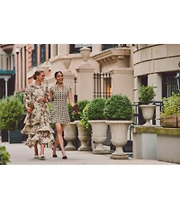 Mestiza New York Rhonda Toile Print Organza Round Neck Elbow Sleeve Tiered Ruffle Midi Dress