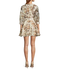 Mestiza New York Rhonda Toile Print Organza Round Neck Elbow Sleeve Tiered Ruffle Midi Dress