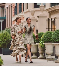Mestiza New York Rhonda Toile Print Organza Round Neck Elbow Sleeve Tiered Ruffle Midi Dress