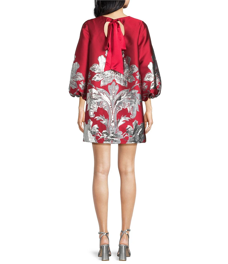 Mestiza New York Rosanna Metallic Placement Print Round Neck 3/4 Puff Sleeve A-Line Mini Dress