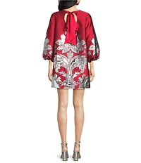 Mestiza New York Rosanna Metallic Placement Print Round Neck 3/4 Puff Sleeve A-Line Mini Dress