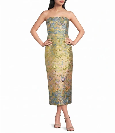 Mestiza New York Sabrina Jacquard Metallic Colorful Brocade Pattern Convertible Midi Dress