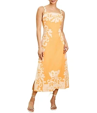 Mestiza New York Sammy Embroidered Square Neck Sleeveless Midi Dress