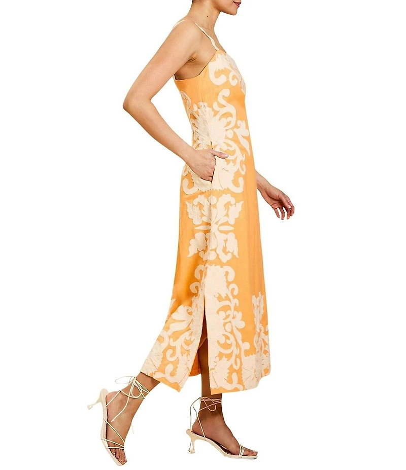 Mestiza New York Sammy Embroidered Square Neck Sleeveless Midi Dress