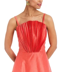 Mestiza New York Scallopini Linen Blend Organza Strapless Sleeveless Pleated Bodice A-Line Mini Dress