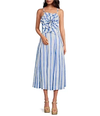 Mestiza New York Seville Santorini Stripe Linen Blend Pleated Coordinating Midi Skirt