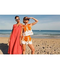Mestiza New York Solenn Linen Blend Organza Square Neck Sleeveless Floral Applique Midi Dress