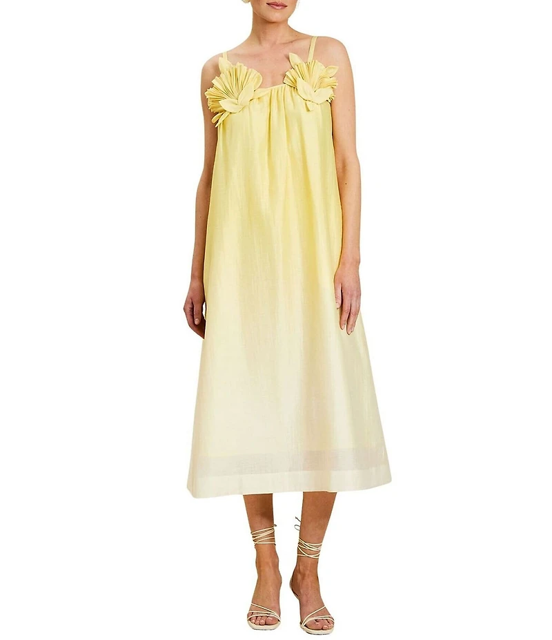 Mestiza New York Solenn Organza Linen 3D Shell Applique Ombre Midi Dress