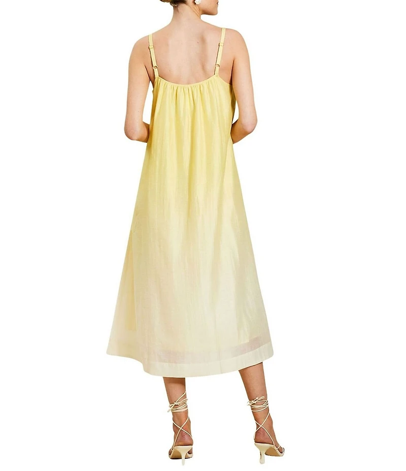 Mestiza New York Solenn Organza Linen 3D Shell Applique Ombre Midi Dress