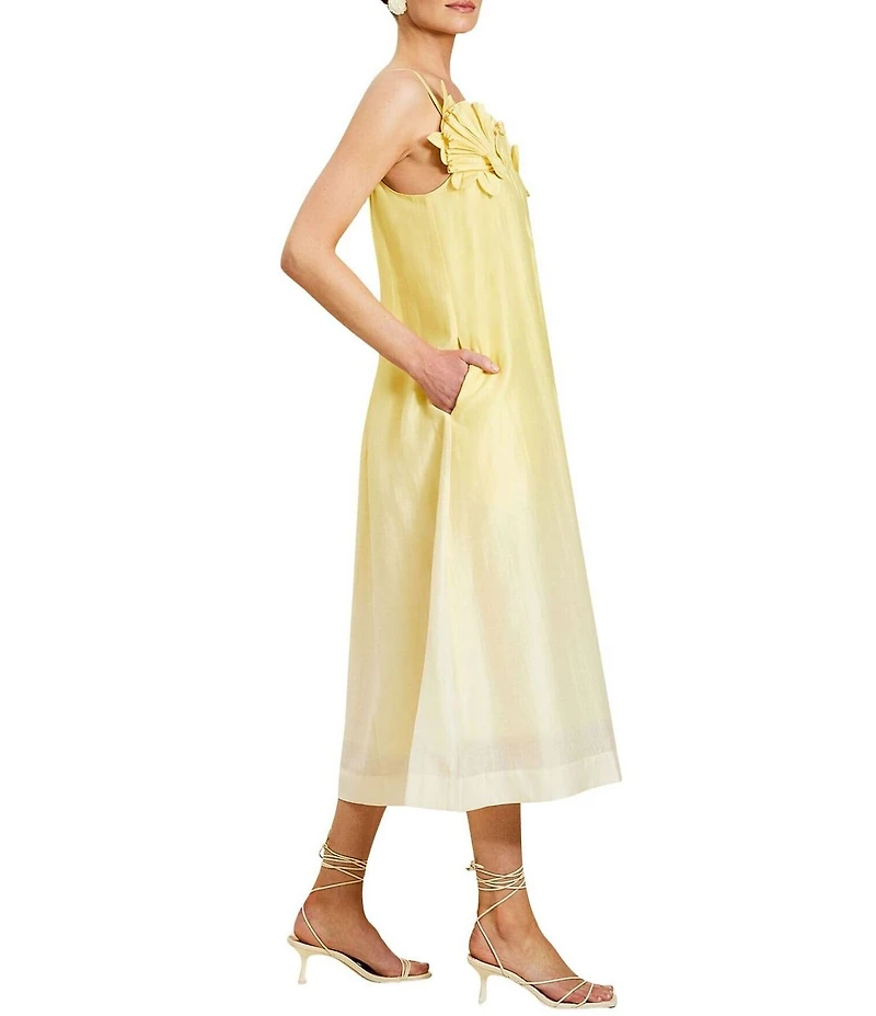 Mestiza New York Solenn Organza Linen 3D Shell Applique Ombre Midi Dress