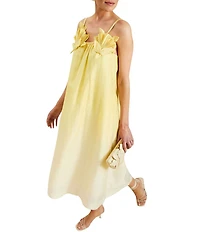 Mestiza New York Solenn Organza Linen 3D Shell Applique Ombre Midi Dress
