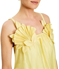 Mestiza New York Solenn Organza Linen 3D Shell Applique Ombre Midi Dress