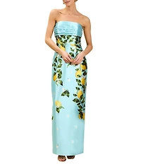 Mestiza New York Solstice Sorrento Citrus Strapless Sleeveless Back Bow Column Long Gown