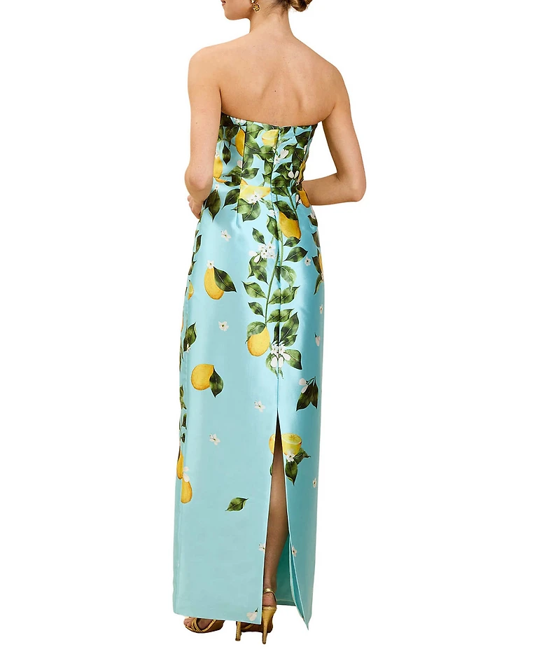Mestiza New York Solstice Sorrento Citrus Strapless Sleeveless Back Bow Column Long Gown