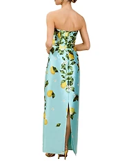 Mestiza New York Solstice Sorrento Citrus Strapless Sleeveless Back Bow Column Long Gown