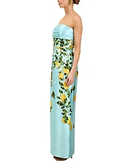 Mestiza New York Solstice Sorrento Citrus Strapless Sleeveless Back Bow Column Long Gown