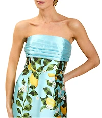 Mestiza New York Solstice Sorrento Citrus Strapless Sleeveless Back Bow Column Long Gown
