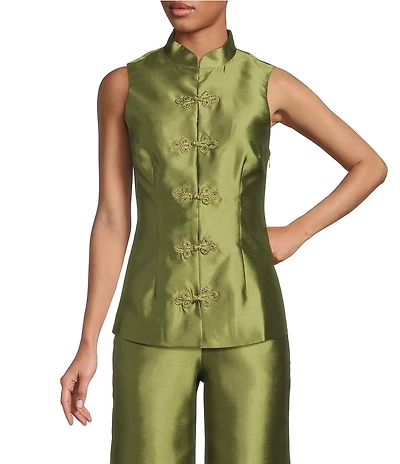 Mestiza New York Tamara Coordinating Dupioni Mandarin Collar Sleeveless Peplum Top